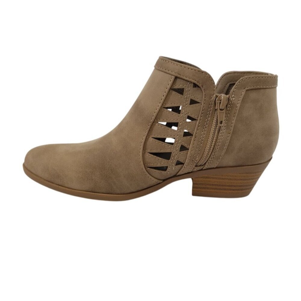 Taupe Faux Suede Ankle Booties With Side Cutout Design & Low Block Heel, NWB - Picture 3 of 8